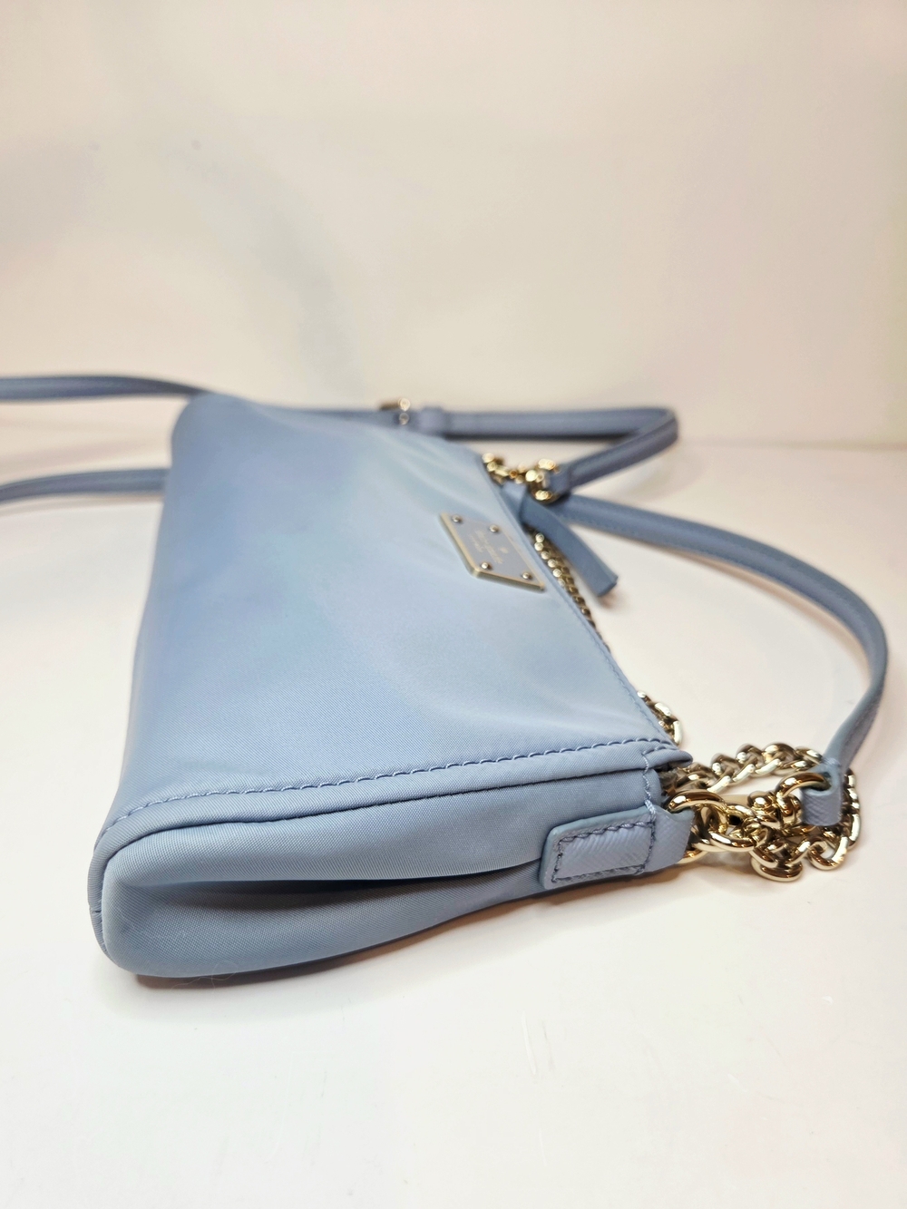 Kate Spade Convertible Crossbody Nylon Purse Baby Blue Baguette Demi Pochette - Picture 10 of 16